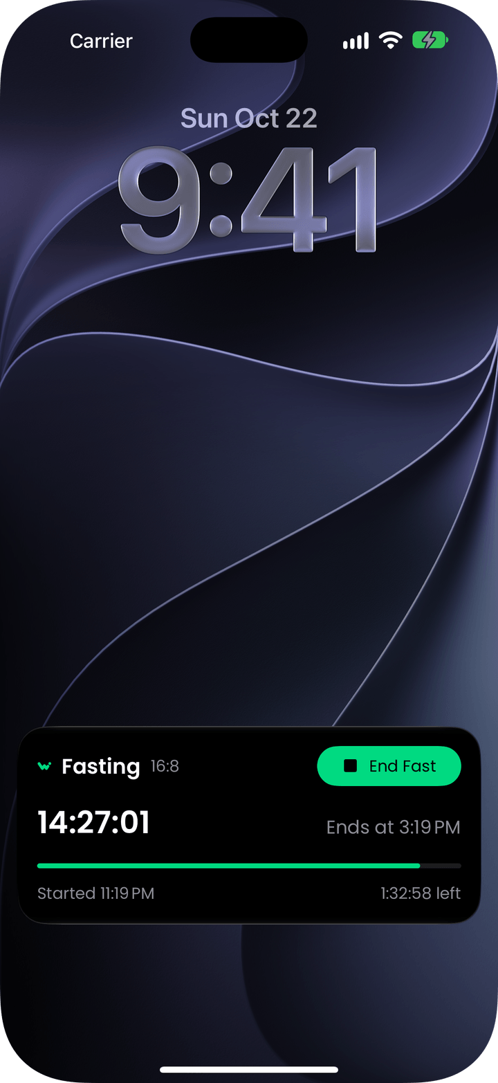 A 16:8 fast's Live Activity on the Lock Screen