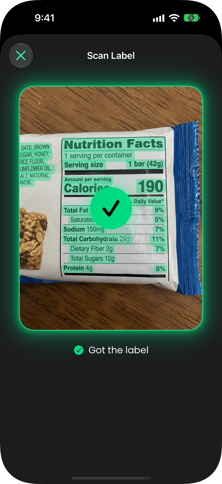 A nutrition label scanned, its figures read